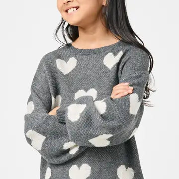 Youth Girls Knitted Heart Long Sleeve Pullover Sweater