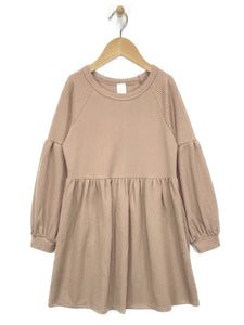 Girls Taupe Long Sleeve Knit Dress