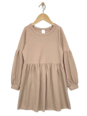 Girls Taupe Long Sleeve Knit Dress
