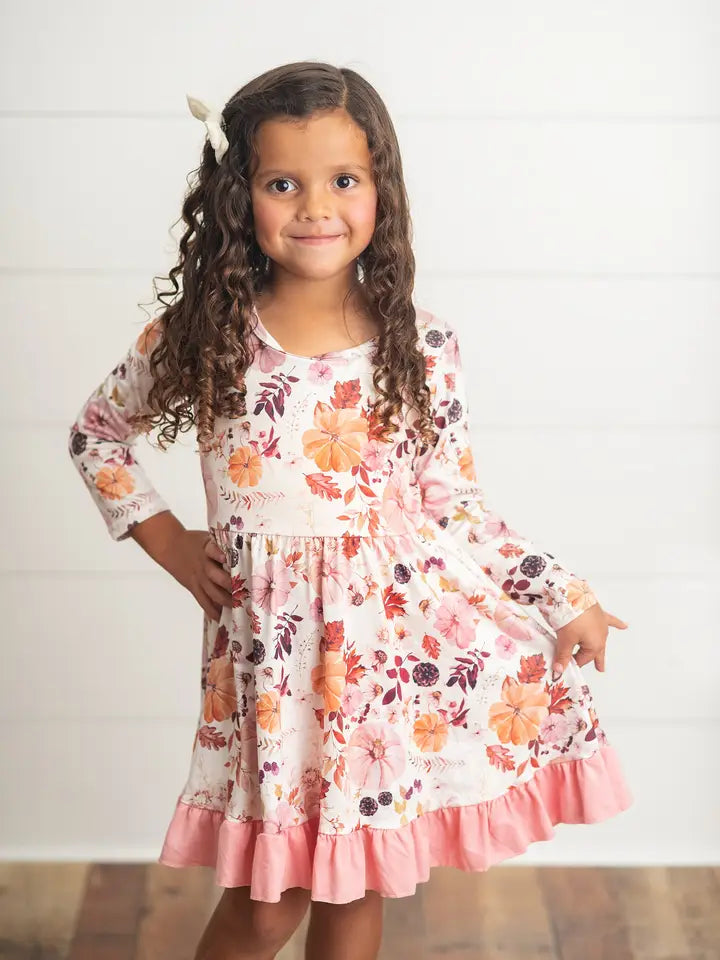 Girls Floral Ruffle Pumpkin Dress