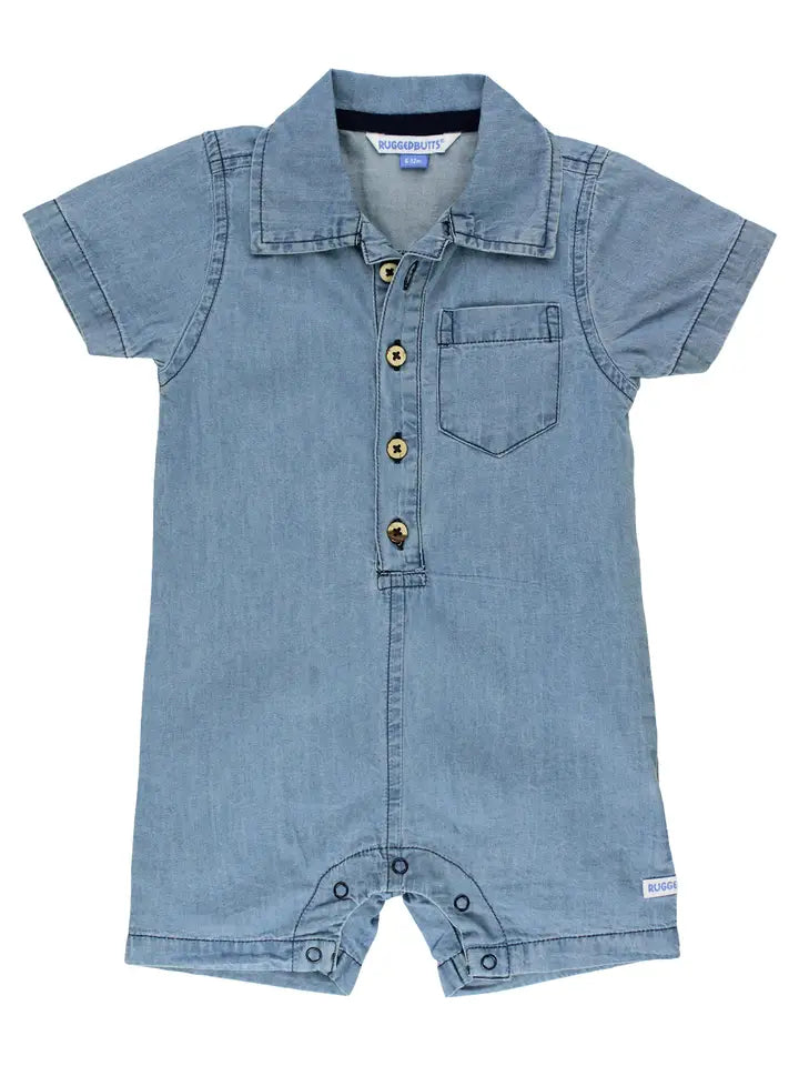 Infant Boys Light Wash Denim Button-Up Romper