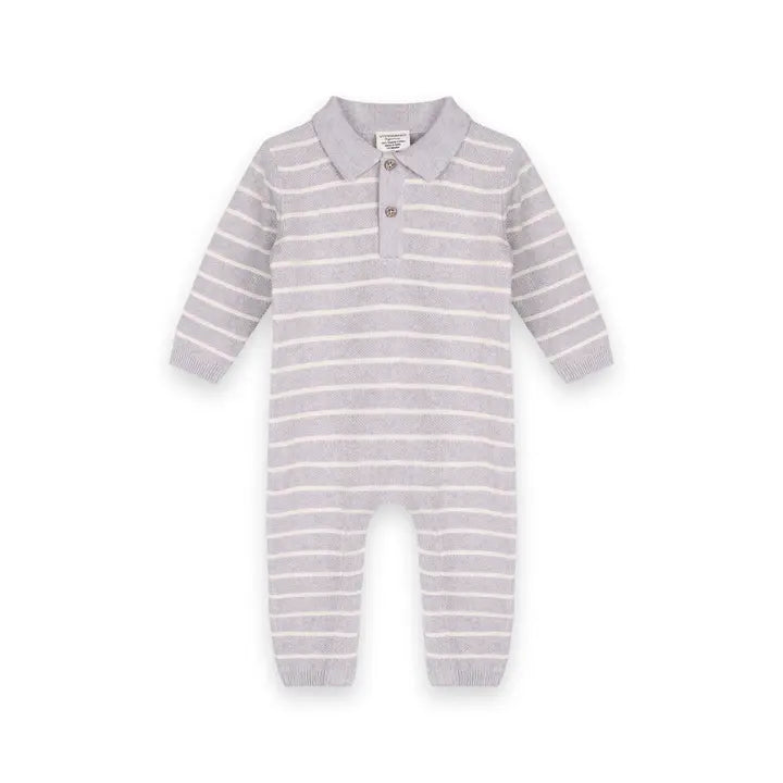 Infant Boys Collared Stripe Knit Jumpsuit