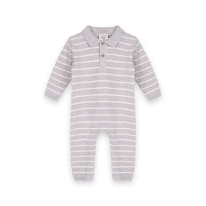 Infant Boys Collared Stripe Knit Jumpsuit