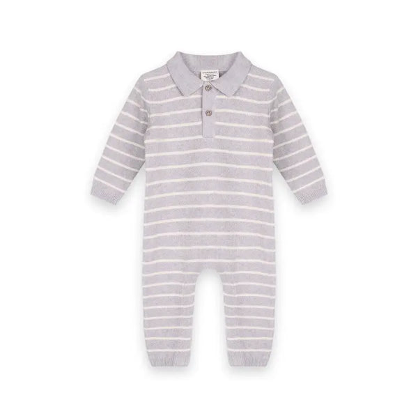 Infant Boys Collared Stripe Knit Jumpsuit