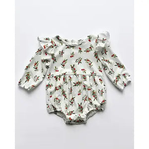 Rhodes Bubble Romper - Cream Holiday Sprigs