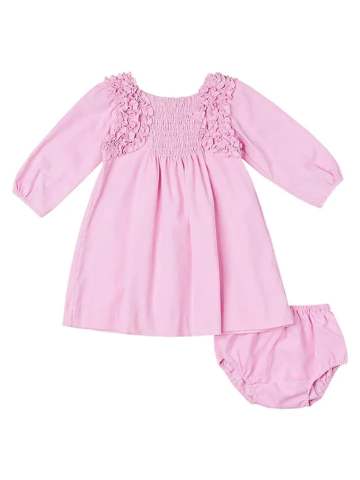 Baby Girls Pink Ruffle Corduroy Dress + Bloomer