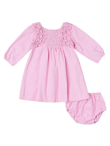 Baby Girls Pink Ruffle Corduroy Dress + Bloomer