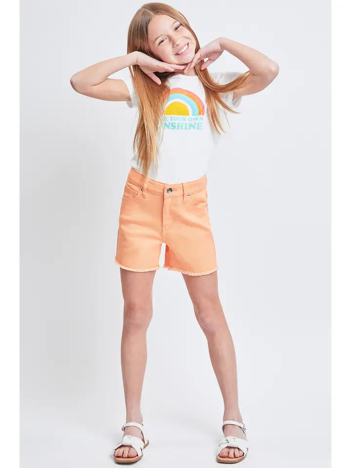 YMI High-Rise Color Twill Shorts with Fray Hem