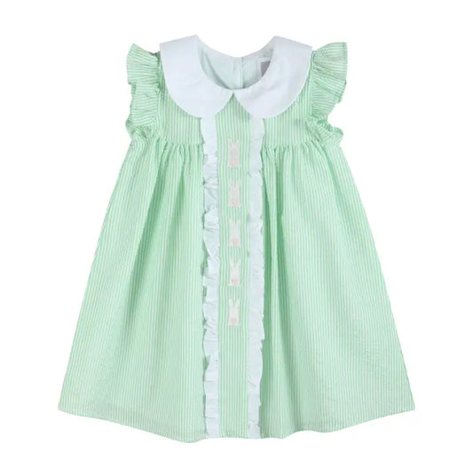 Collared Seersucker Easter Bunny Ruffle Dress