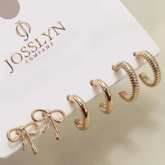 Set of 3 Mini Bow Huggie Hoop Earrings