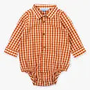 Baby Boys Rust Gingham Long Sleeve Button Down Bodysuit
