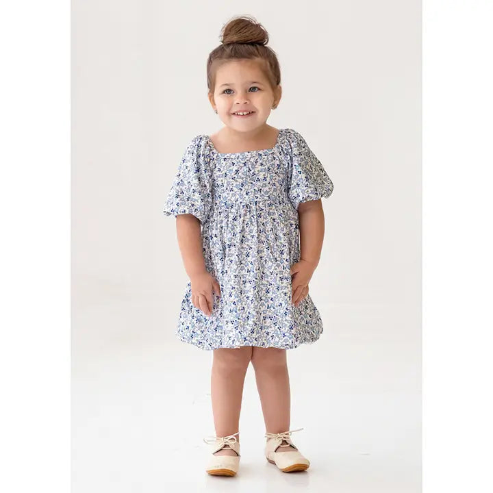 Girls Bubble Sleeve Floral Dress