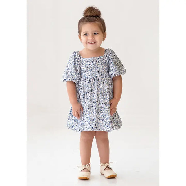 Girls Bubble Sleeve Floral Dress
