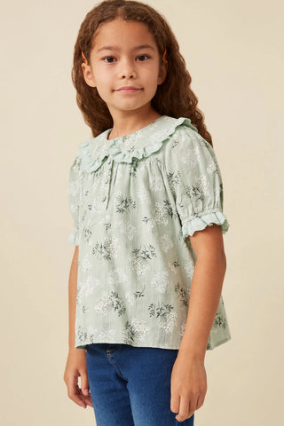 Youth Girls Textured Floral Lace Peter Pan Collar Top