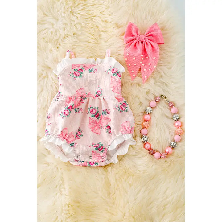 Floral Pink Bow Bubble Romper