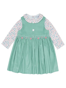 Baby Girls Light Green Corduroy Dress + Floral Onesie