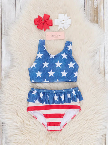 Girls Stars & Stripes Ruffle Swimsuit