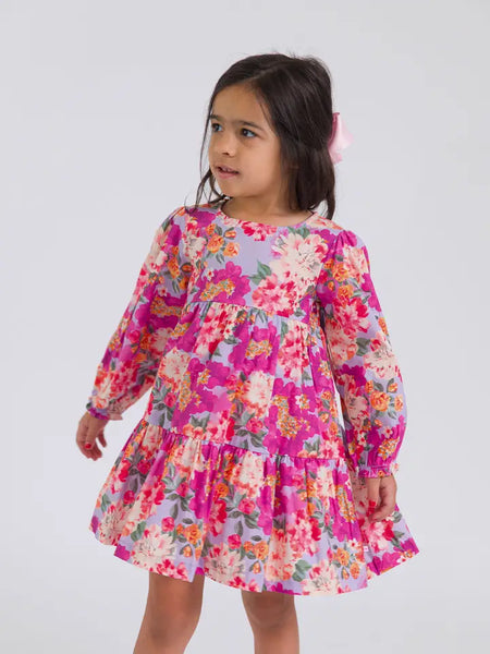 Toddler Girls Floral Woven Long Sleeve Tiered Dress