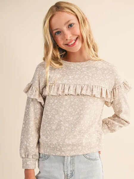 Tween Girls Ruffle Print Sweatshirt
