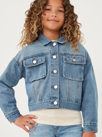 Youth Girls Cargo Pocket Washed Denim Jacket