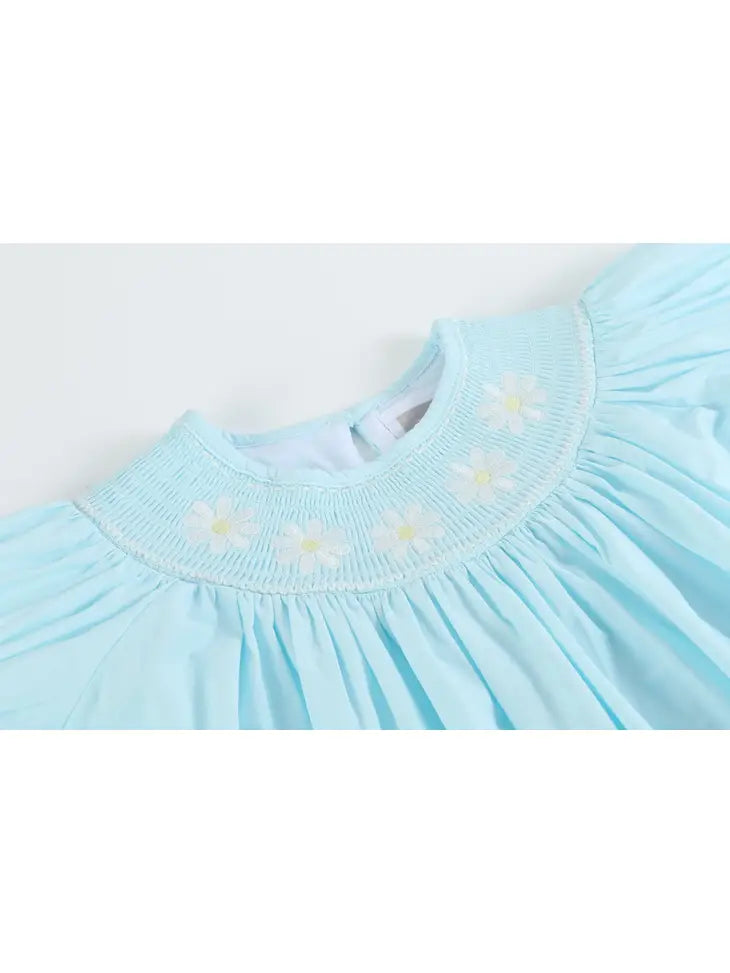 Light Blue Daisy Smocked Bishop Dress