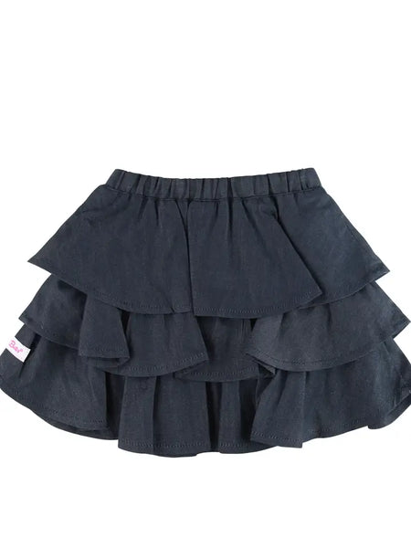 Girls Dark Wash Ruffled Denim Bow Skirt