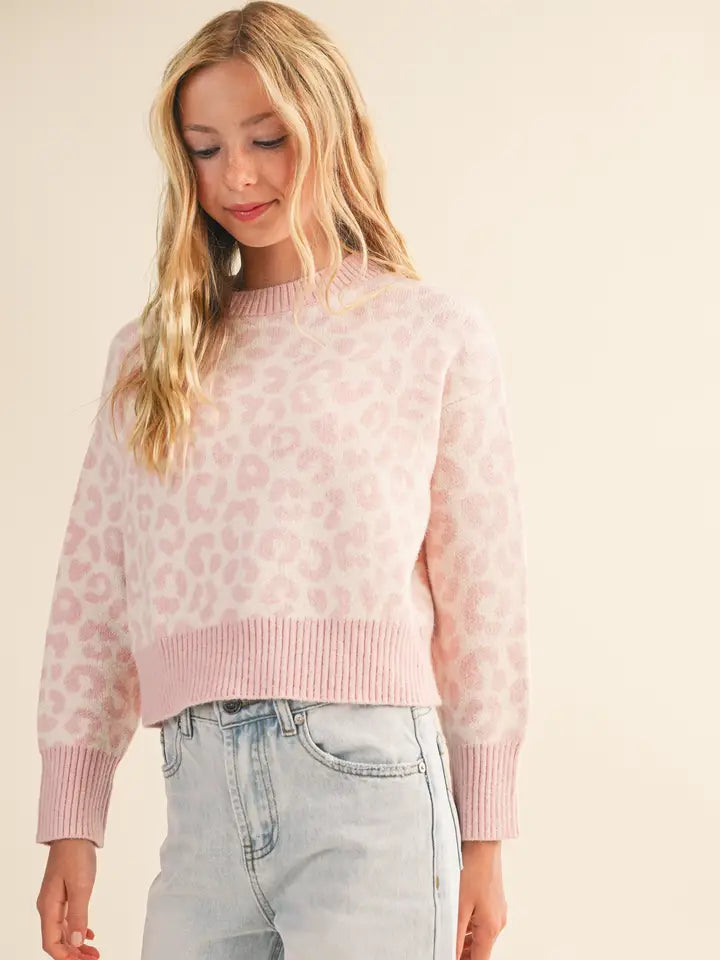 Youth Girls Leopard Print Sweater Top