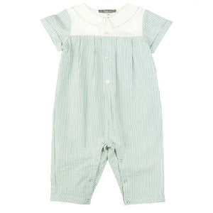Baby Boys Green & White Stitched Collar Romper