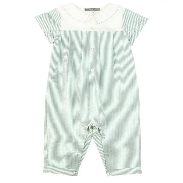 Baby Boys Green & White Stitched Collar Romper