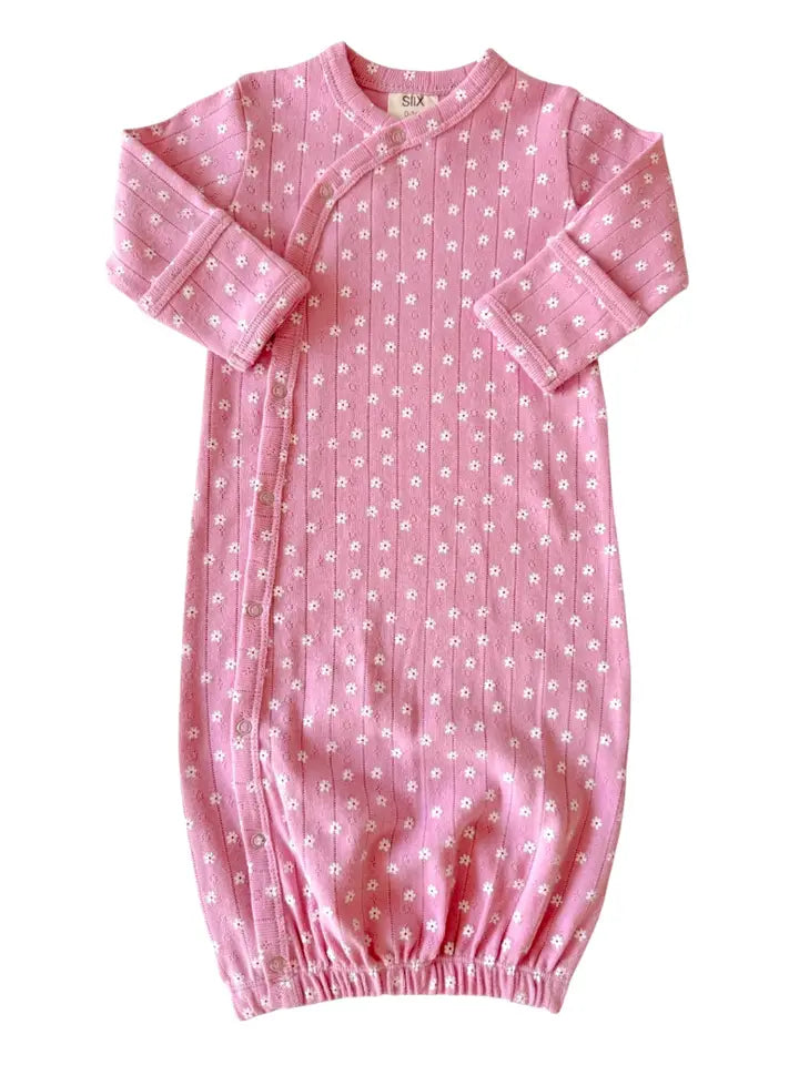 Infant Girl Pink Flower Organic Pointelle Gown