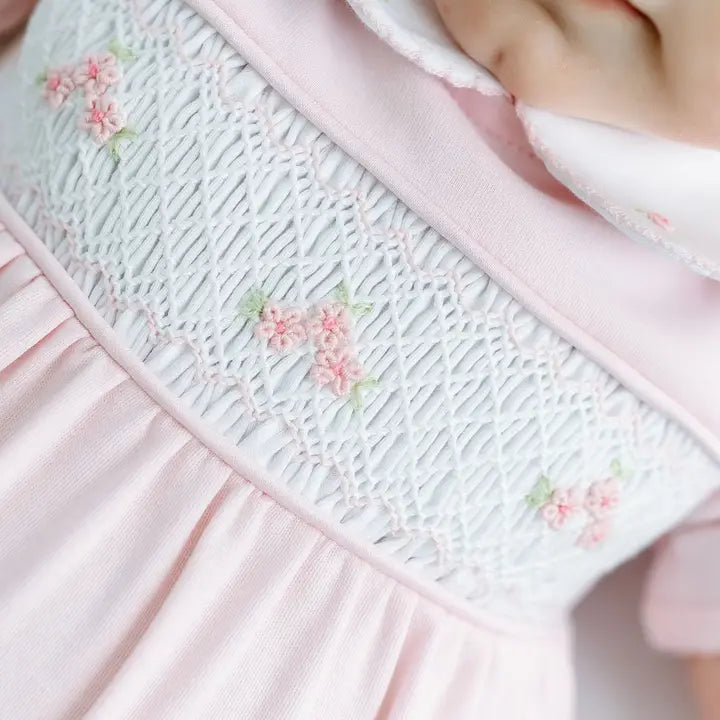 Infant Girl Pink Smocked Short Sleeve Bubble Romper