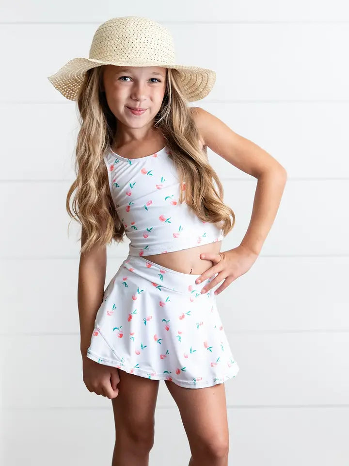 Girls White Peach Two Piece Athletic Set