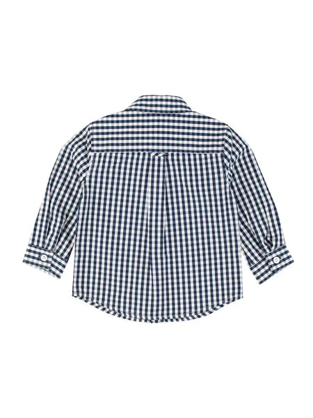 Boys Dark Navy Gingham Long Sleeve Button Down Shirt