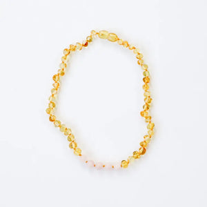 Polished Honey Amber + Rose Quartz 12" Necklace