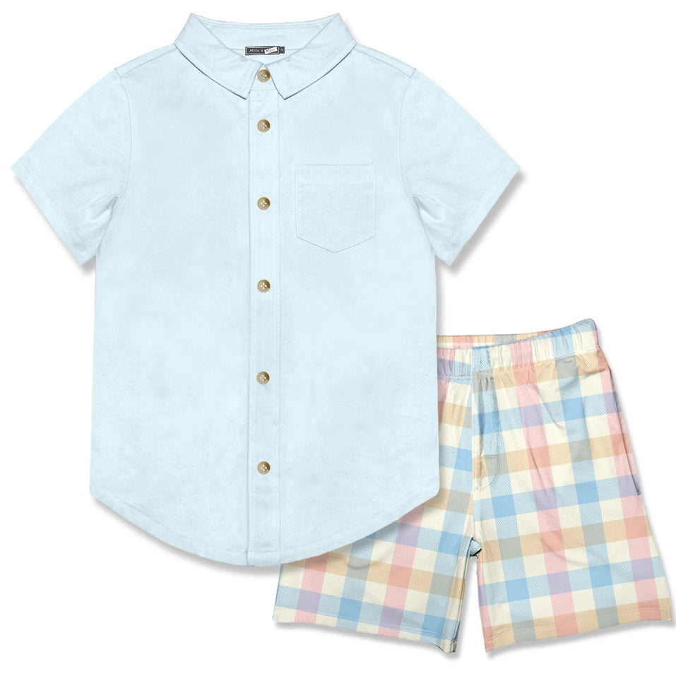 Toddler Boys Blue Plaid Top And Shorts Set