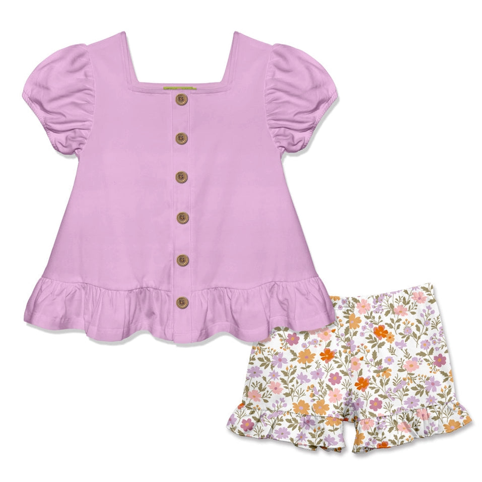 Infant and Toddler Girls Puff Sleeve Top & Floral Shorts Set
