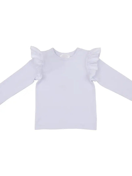 Toddler & Youth Girls White Ruffle Long Sleeve Tee