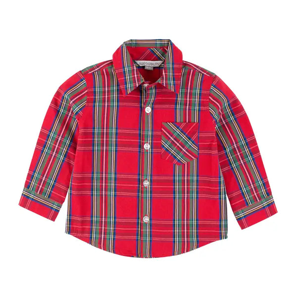 Boys Tis The Season Plaid Long Sleeve Button Down Top