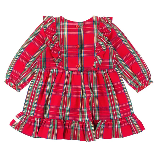 Girls Plaid Ruffle Bow Dress