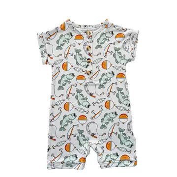Infant Boy Bamboo Short Romper - Fish