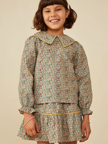Youth Girls Wavy Twill Trimmed Peter Pan Collar Top