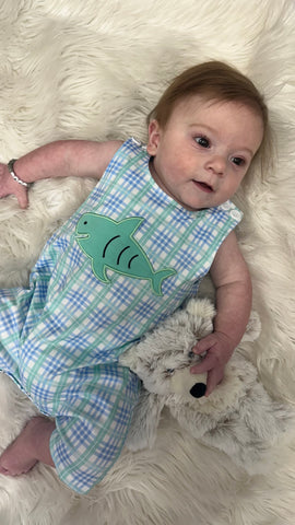 Baby Boy Checkered Shark Romper