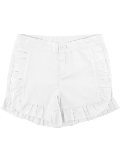 White Ruffle Trim Woven Shorts
