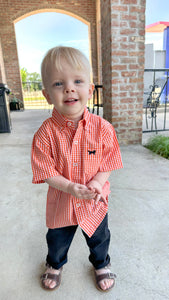 Boys Orange Gingham Short Sleeve Shirt