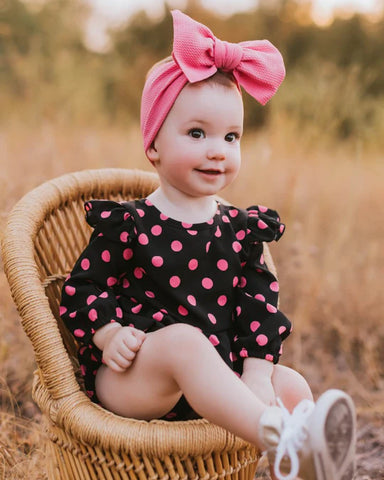 Rhodes Bubble Shorty Romper - Black with Pink Dots