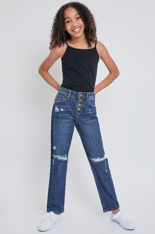 Selena Four Button Straight Leg Hybrid Jean