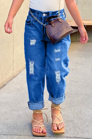 Relax Fit Mini-Mom Distressed Jeans