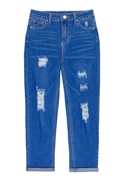 Relax Fit Mini-Mom Jeans With Distress