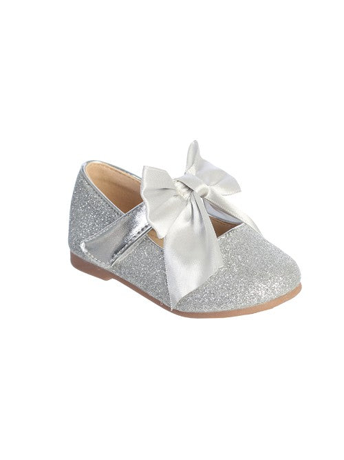 Silver Glitter Dress Shoe With Satin Bow