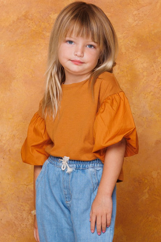 Woven Puff Sleeved Knit Top